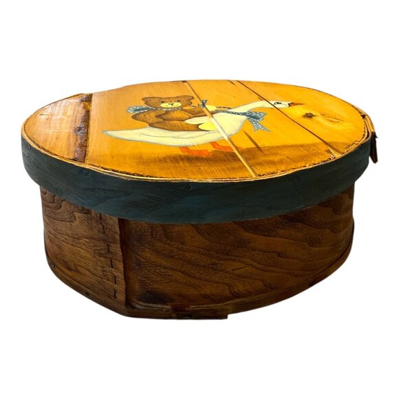 VTG Seneca Crafts Painted Wood Cheese Box – Goose & Bear Country Decor – 15" x 5 - Picture 3 of 8